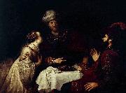 Jan victors Esther accuses Haman before Ahasveros oil painting on canvas